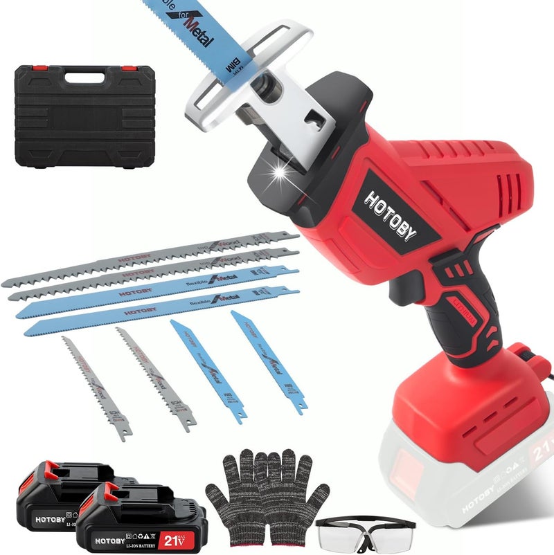 hotoby Reciprocating Saw, Cordless, Electric Reciprocating Saw with 2 Batteries, Includeds 8 Blades Kit, Tool-free Blade Change, Variable Speed, Multi-Purpose, For DIY Wood Metal PVC Cutting (Red) - Image 1